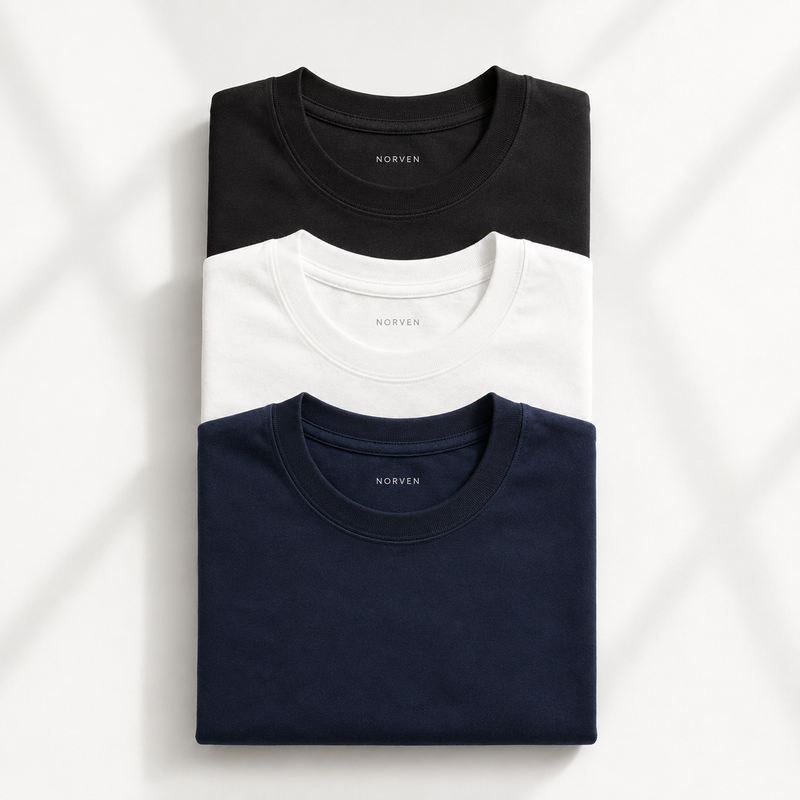 Pack 3 Poleras Básicas Premium | Negra, Blanca y Azul Marino