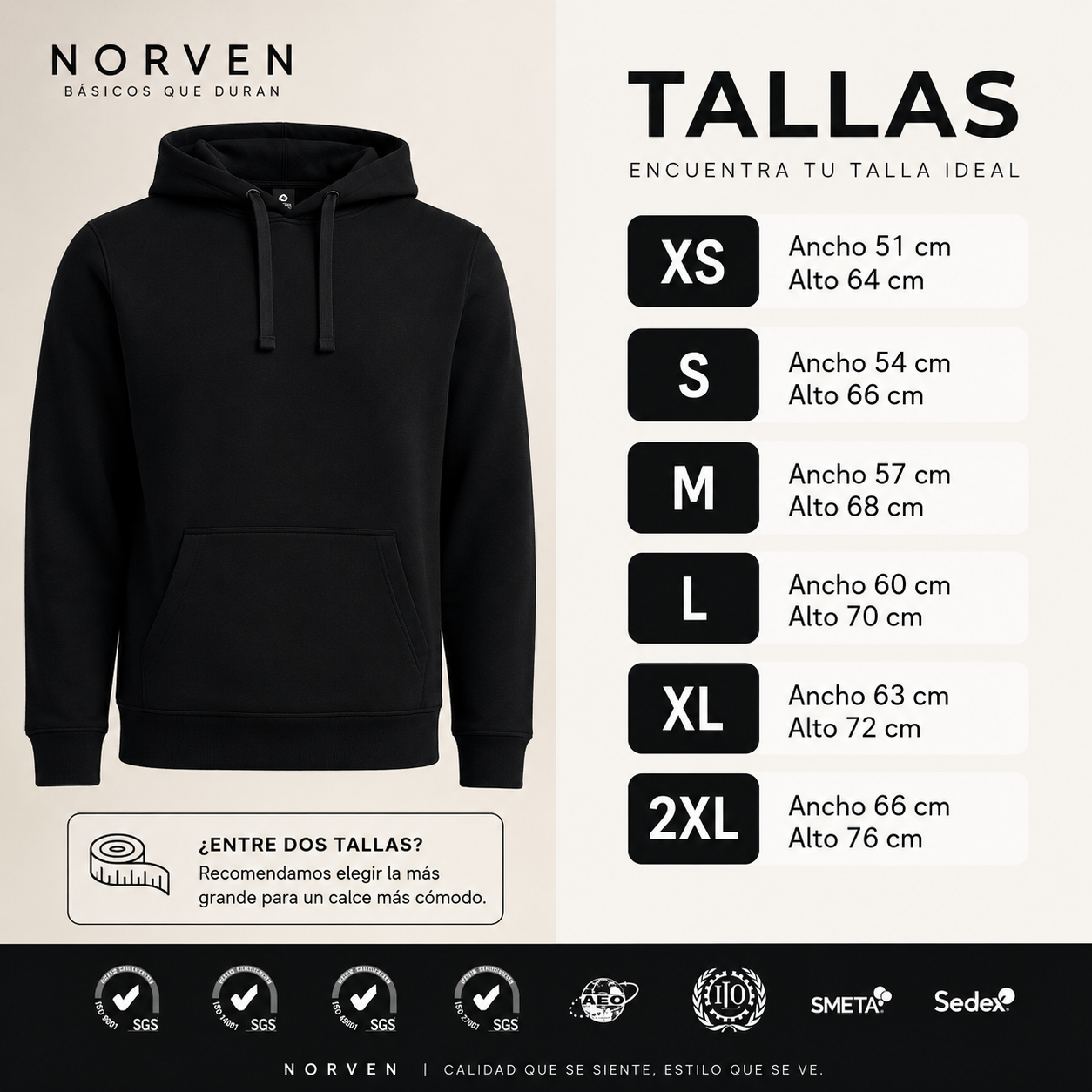 Polerón Canguro Negro Premium 100% Algodón – NORVEN
